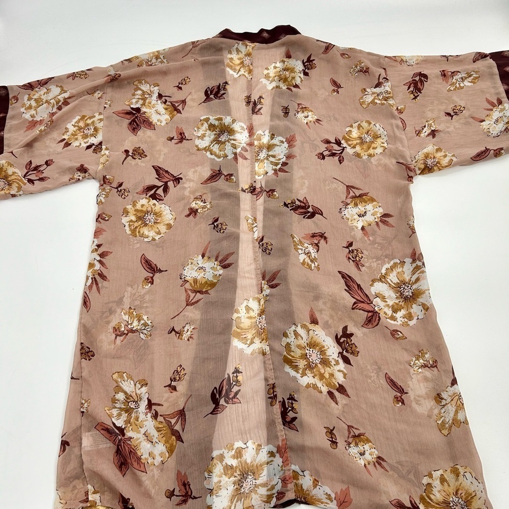 Xhilaration Y2K Sheer‎ Whimsigoth Floral Burgundy Neutral Midi Romantic Kimono S - Picture 8 of 8